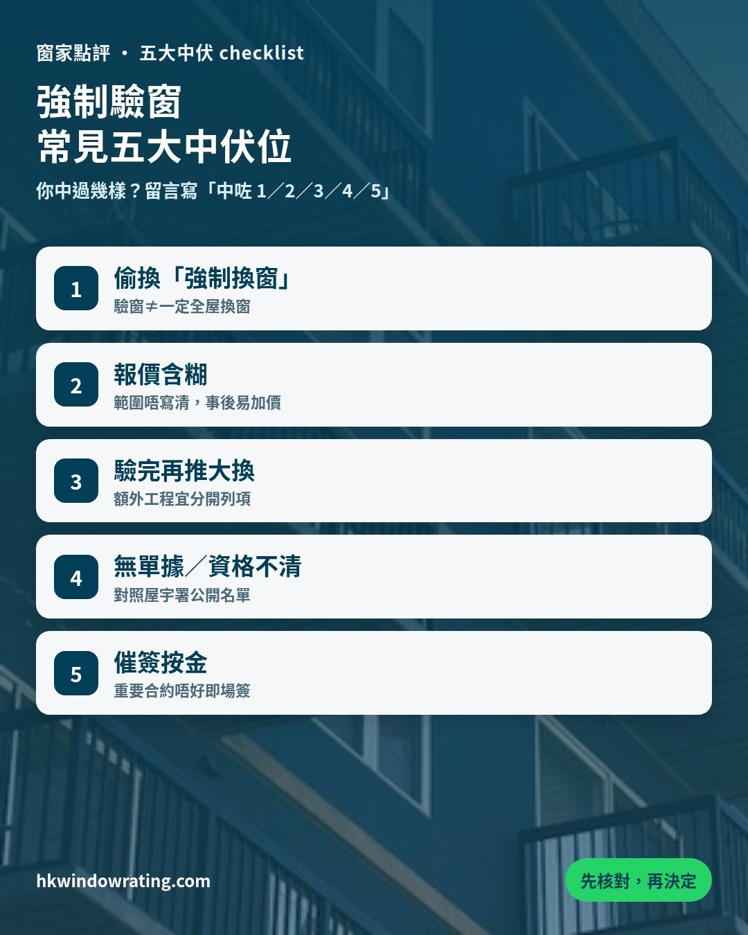強制驗窗常見五大中伏位清單